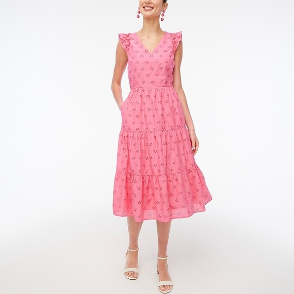 J. Crew Dresses & Skirts - J.Crew Cotton Eyelet Midi Dress-Tropical Azalea